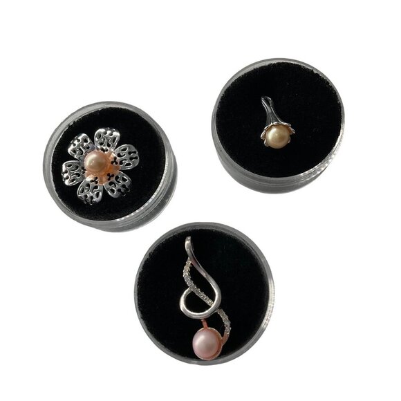 Sterling Silver & Pearl Pendant Trio Set With Flower Teardrop & Twisted Designs - Picture 1 of 5